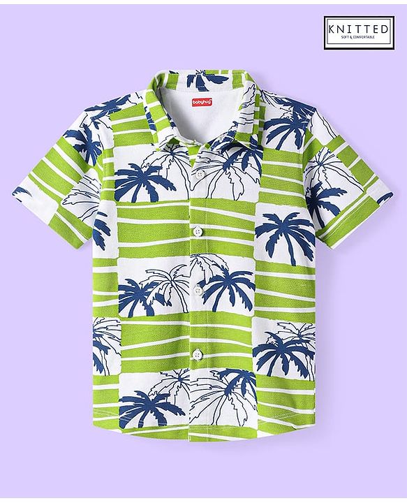 Babyhug Cotton Knit Half Sleeves  Shirt with Tropical Theme Print - Light Green