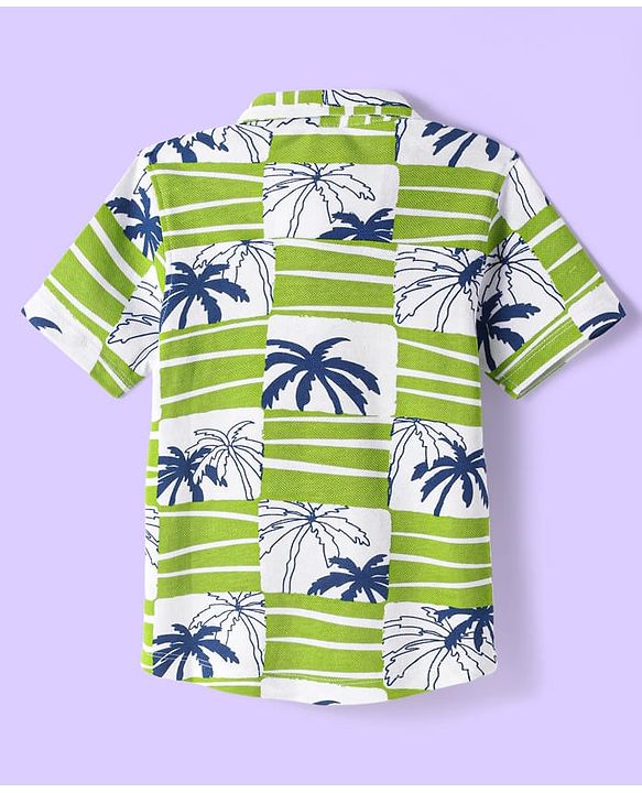 Babyhug Cotton Knit Half Sleeves  Shirt with Tropical Theme Print - Light Green