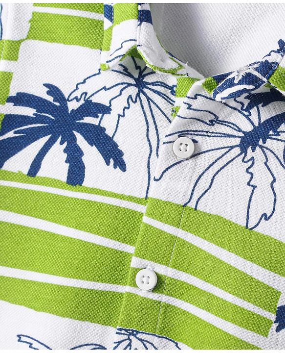 Babyhug Cotton Knit Half Sleeves  Shirt with Tropical Theme Print - Light Green
