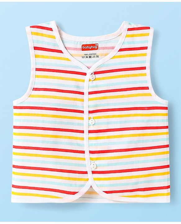 Babyhug Cambric Woven Front Open Sleeveless Vests With Striped & Star Print Pack Of 5 - Multicolour