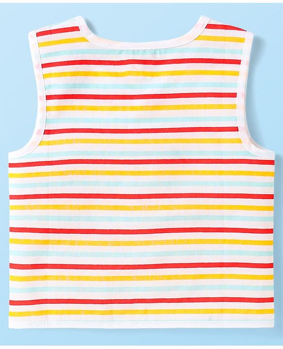 Babyhug Cambric Woven Front Open Sleeveless Vests With Striped & Star Print Pack Of 5 - Multicolour