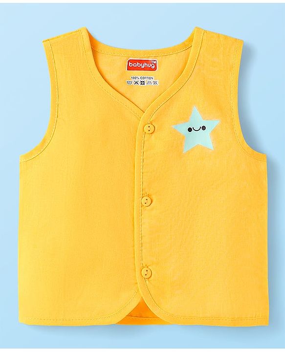 Babyhug Cambric Woven Front Open Sleeveless Vests With Striped & Star Print Pack Of 5 - Multicolour