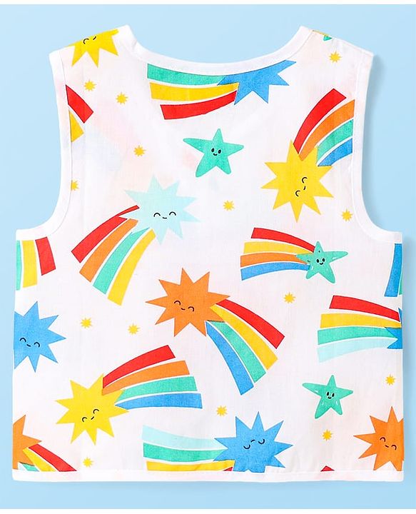 Babyhug Cambric Woven Front Open Sleeveless Vests With Striped & Star Print Pack Of 5 - Multicolour