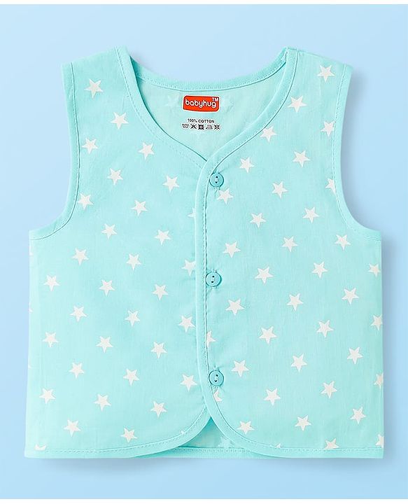 Babyhug Cambric Woven Front Open Sleeveless Vests With Striped & Star Print Pack Of 5 - Multicolour