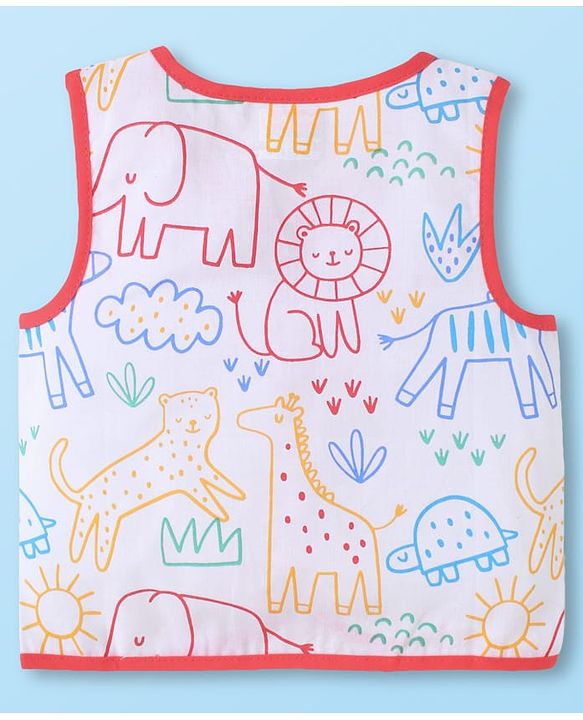Babyhug 100% Cambric Woven Sleeveless Front Open Jhabla with Animal & Stripe Print  Pack of 3 - Red & White