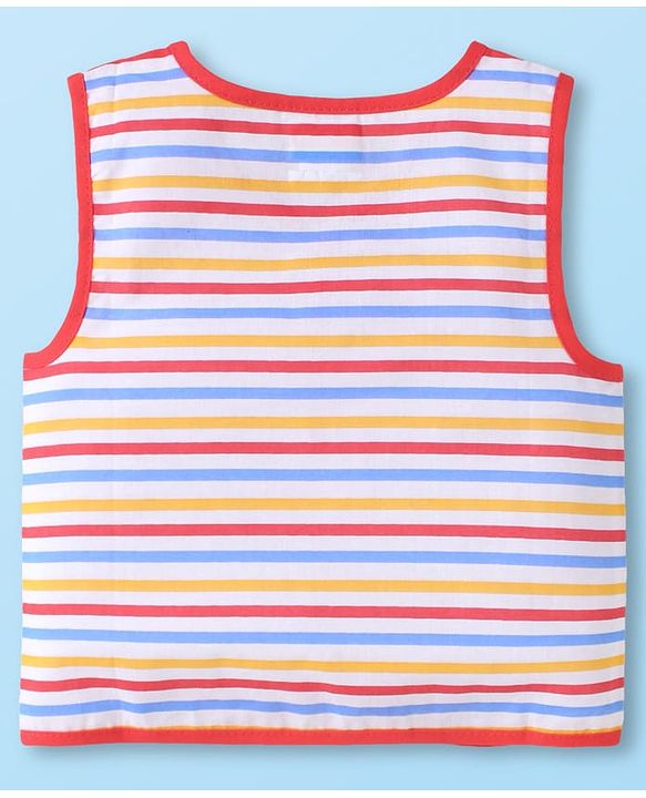Babyhug 100% Cambric Woven Sleeveless Front Open Jhabla with Animal & Stripe Print  Pack of 3 - Red & White