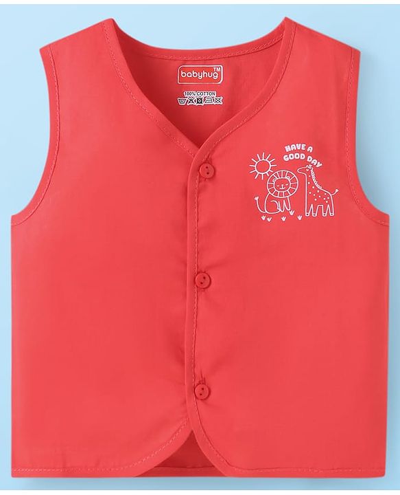 Babyhug 100% Cambric Woven Sleeveless Front Open Jhabla with Animal & Stripe Print  Pack of 3 - Red & White