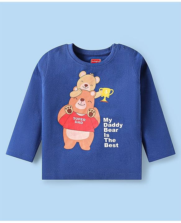 Babyhug Cotton Knit Full Sleeves Night Suit With Bear & Text Print - Blue & White