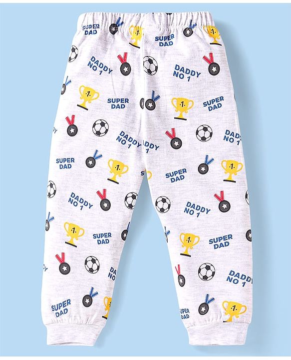 Babyhug Cotton Knit Full Sleeves Night Suit With Bear & Text Print - Blue & White