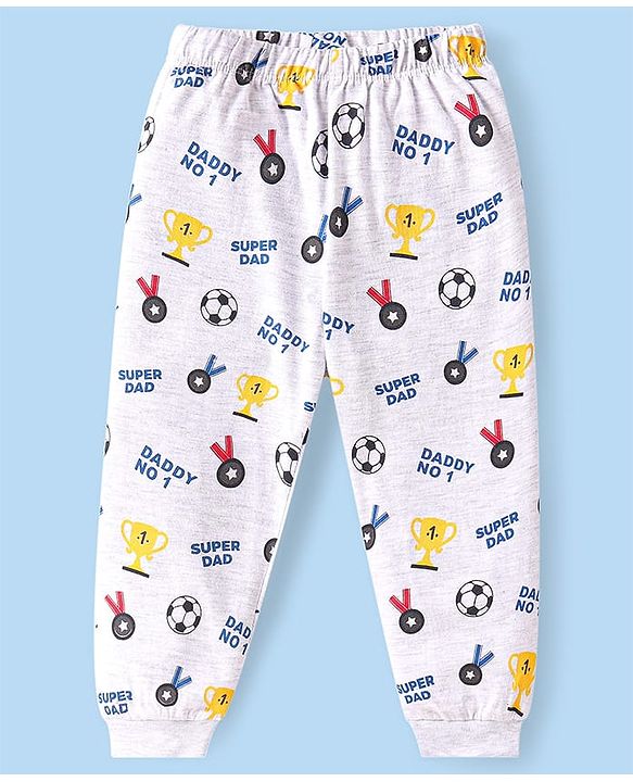 Babyhug Cotton Knit Full Sleeves Night Suit With Bear & Text Print - Blue & White