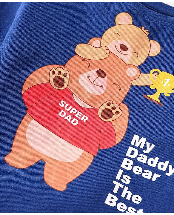 Babyhug Cotton Knit Full Sleeves Night Suit With Bear & Text Print - Blue & White