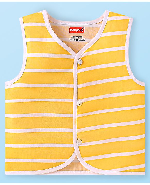 Babyhug 100% Cambric Woven Sleeveless  Front Open Jhabla with Fruit & Stripe Print  Pack of 3 - Red & Yellow