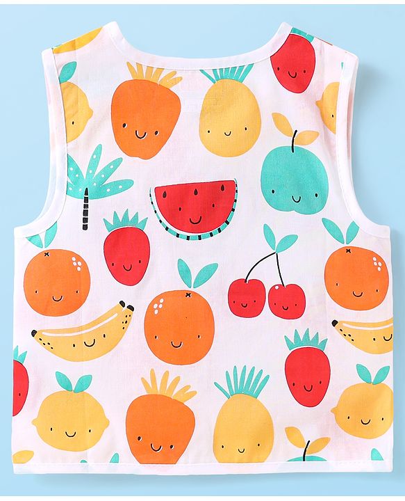 Babyhug 100% Cambric Woven Sleeveless  Front Open Jhabla with Fruit & Stripe Print  Pack of 3 - Red & Yellow