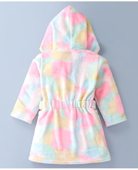 Babyhug Velour Knit Full Sleeves Hooded Bath Robe With Tie & Dye Print & Elastic on Waist - Multicolor