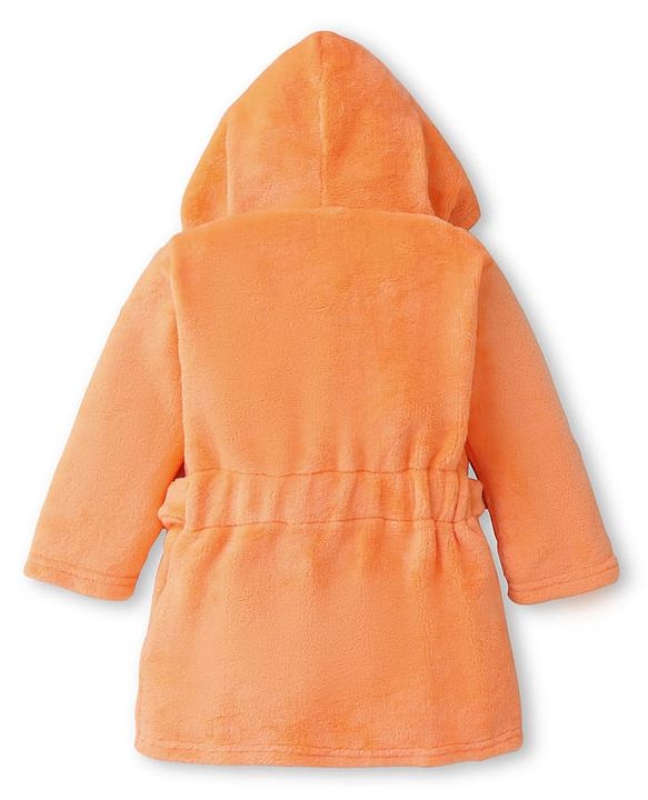 Babyhug Velour Knit Full Sleeves Hooded Bath Robe With Elastic At Waist & Penguin Patch - Light Orange