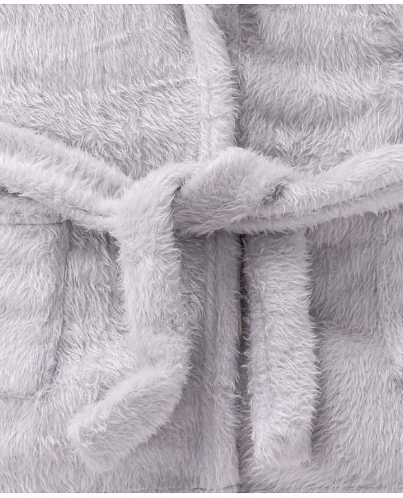 Babyhug Velour Knit Full Sleeves Solid Hooded Bath Robe with Ear Applique - Grey