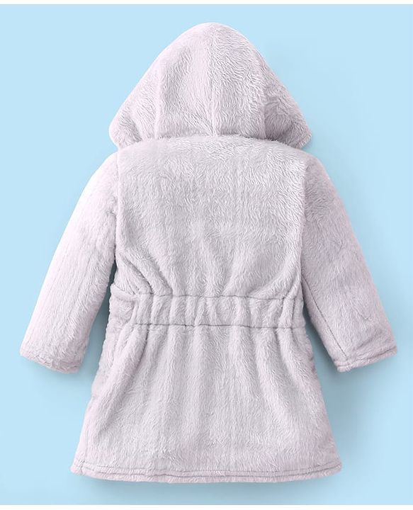 Babyhug Terry Knit Full Sleeves Hooded Bath Robe With Dino Patch - Grey