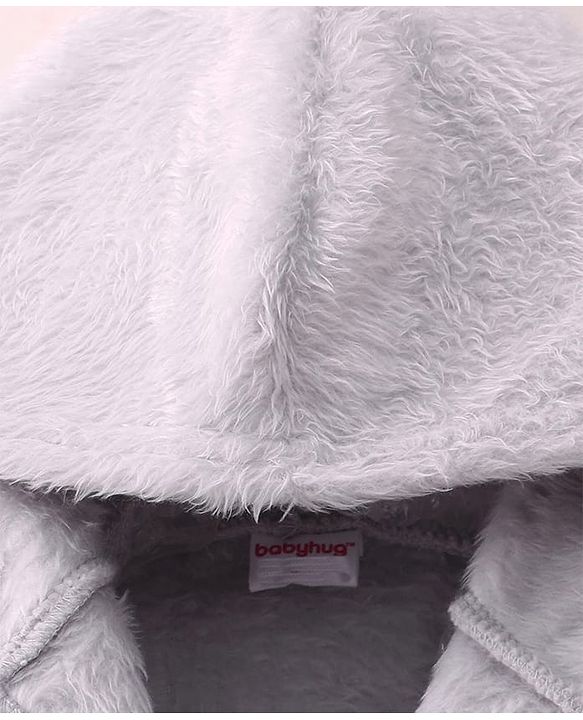 Babyhug Terry Knit Full Sleeves Hooded Bath Robe With Dino Patch - Grey