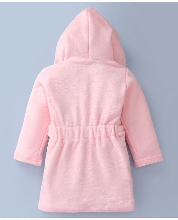 Babyhug Velour Knit Full Sleeves Hooded Bath Robe With Elastic on Waist & Unicorn Embroidery - Pink