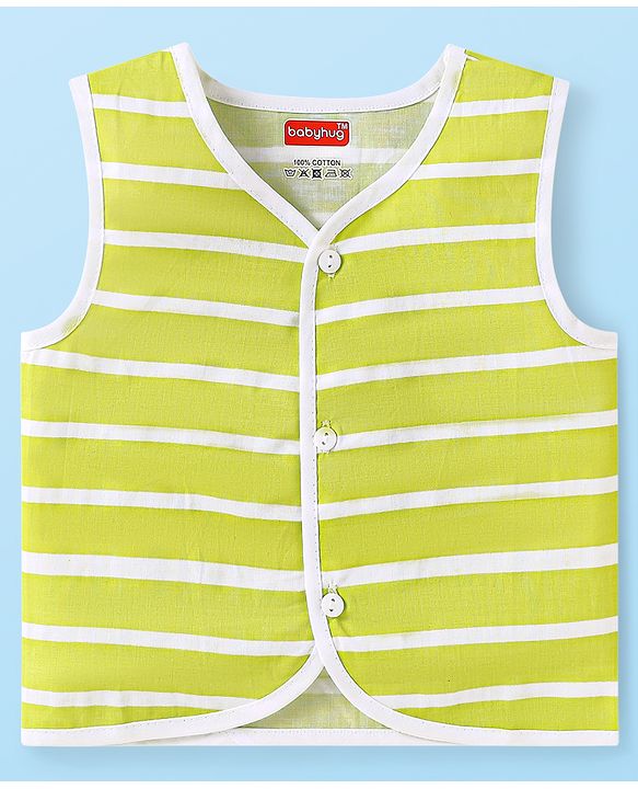 Babyhug 100% Cambric Woven  Sleeveless Front Open Jhabla with Vehicle  & Stripe Print  Pack of 3 - Green & Blue