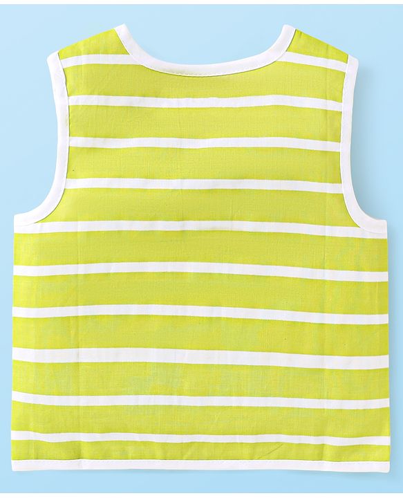 Babyhug 100% Cambric Woven  Sleeveless Front Open Jhabla with Vehicle  & Stripe Print  Pack of 3 - Green & Blue
