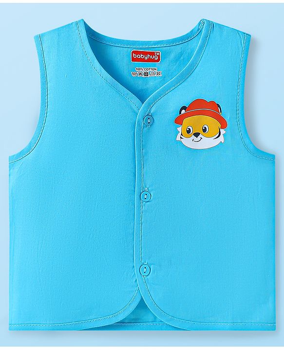 Babyhug 100% Cambric Woven Sleeveless Front Open Jhabla with Lion & Stripe Print  Pack of 3 - Yellow White & Blue