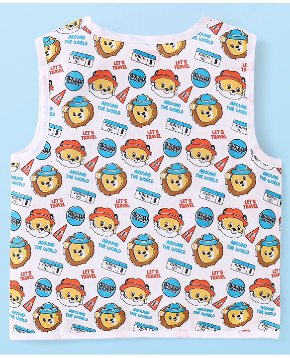 Babyhug 100% Cambric Woven Sleeveless Front Open Jhabla with Lion & Stripe Print  Pack of 3 - Yellow White & Blue