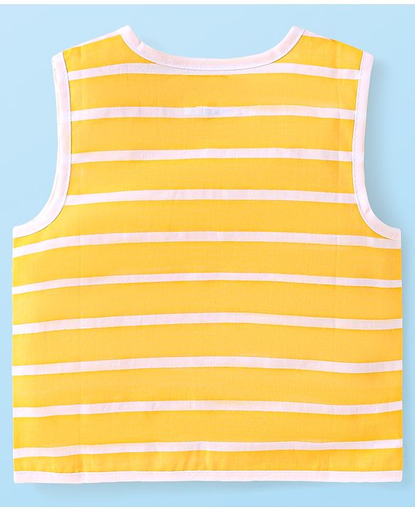 Babyhug 100% Cambric Woven Sleeveless Front Open Jhabla with Lion & Stripe Print  Pack of 3 - Yellow White & Blue