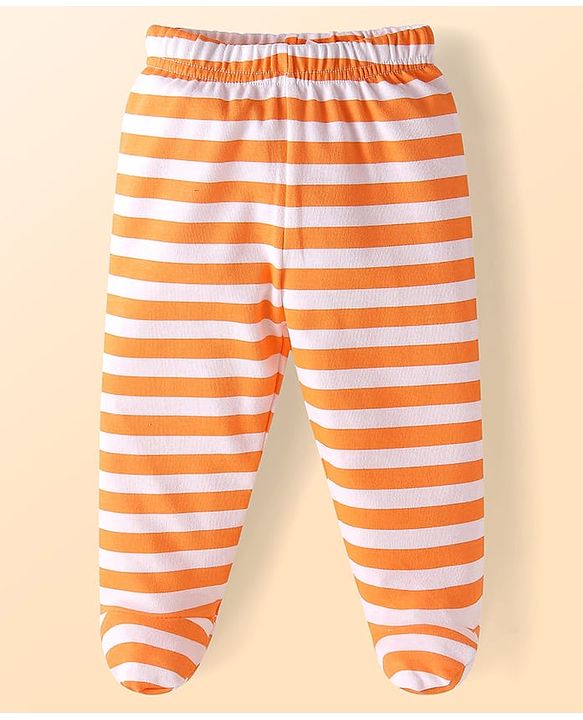 Babyhug Cotton Knit Full Length Bottie Leggings with Strips & Animal Print Pack of 3 - Orange White & Light Blue