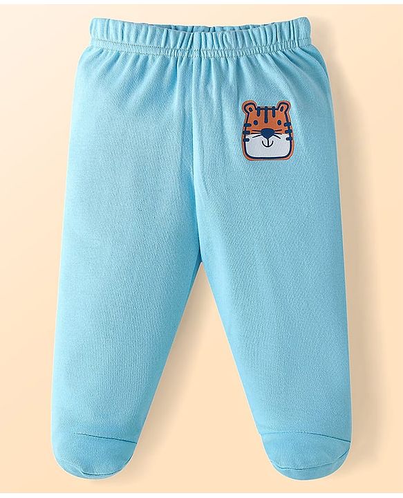 Babyhug Cotton Knit Full Length Bottie Leggings with Strips & Animal Print Pack of 3 - Orange White & Light Blue
