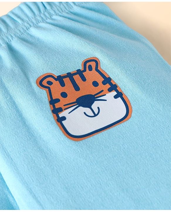 Babyhug Cotton Knit Full Length Bottie Leggings with Strips & Animal Print Pack of 3 - Orange White & Light Blue