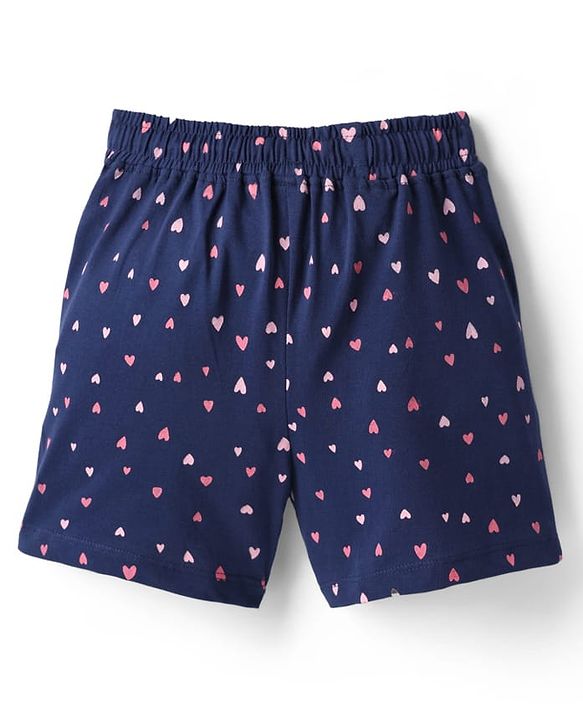 Pine Kids Single Jersey Knit Half Sleeves Shorts Nightsuit With Happy Days Text Print - Pink & Navy Blue
