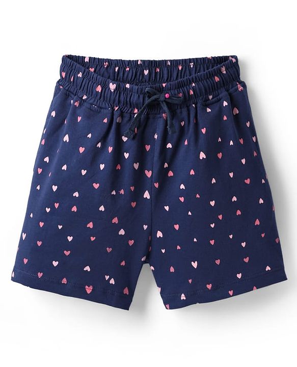 Pine Kids Single Jersey Knit Half Sleeves Shorts Nightsuit With Happy Days Text Print - Pink & Navy Blue