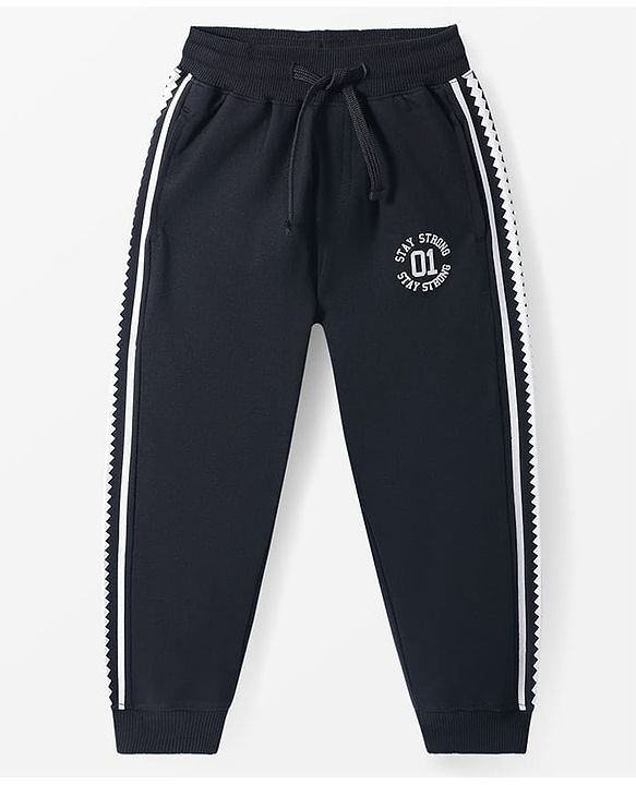 Pine Kids Cotton knit Full Length Lounge Pant with Text Print - Black