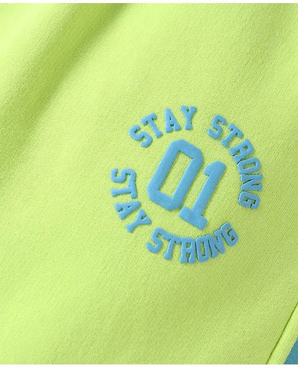 Pine Kids Cotton Knit Full Length Lounge Pants with Tape & Stay Strong Text Print -Limegreen
