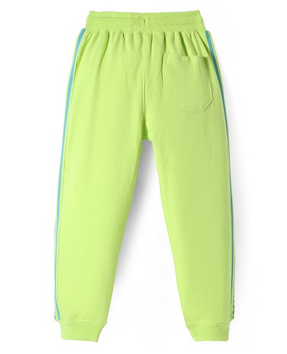 Pine Kids Cotton Knit Full Length Lounge Pants with Tape & Stay Strong Text Print -Limegreen