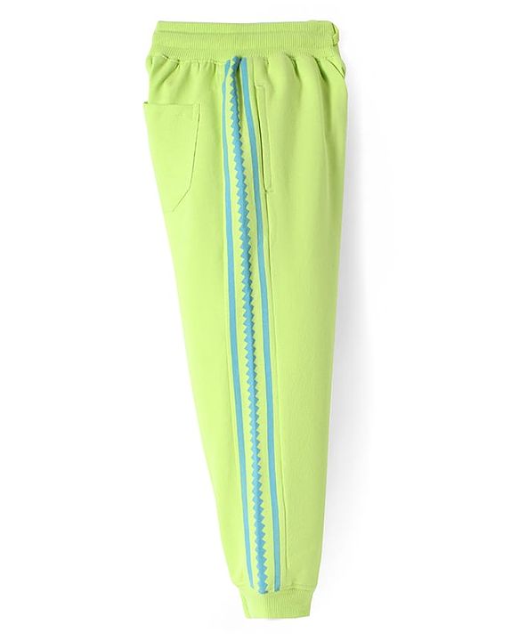 Pine Kids Cotton Knit Full Length Lounge Pants with Tape & Stay Strong Text Print -Limegreen