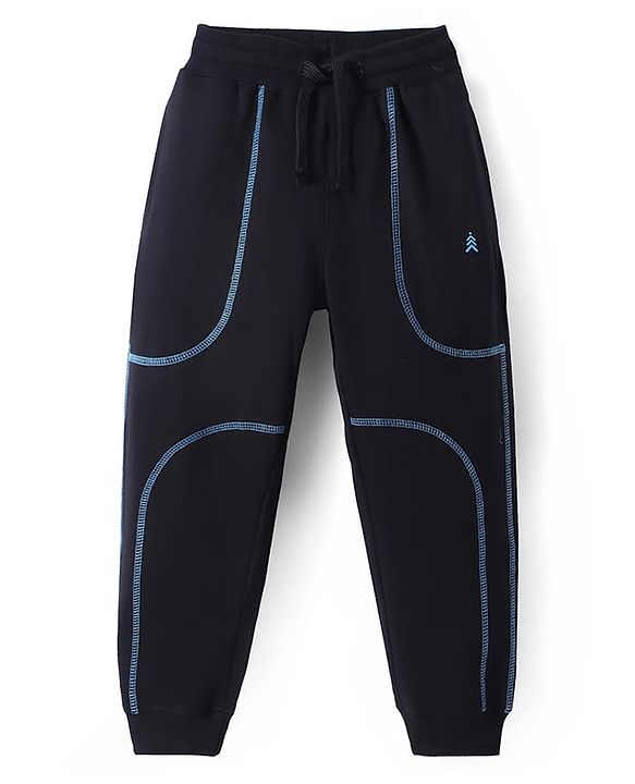 Pine Kids Cotton Knit Full Length Lounge Pants With Brand Logo Print - Black