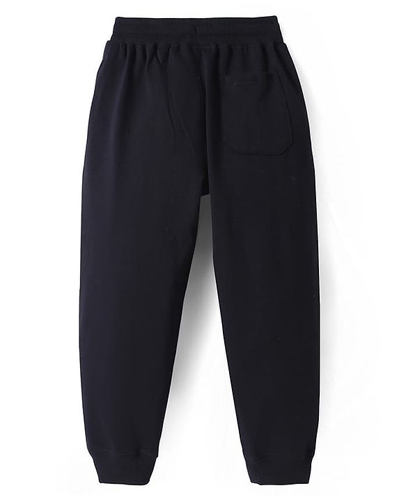 Pine Kids Cotton Knit Full Length Lounge Pants With Brand Logo Print - Black