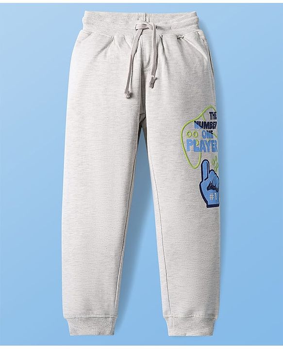 Pine Kids Knit Full Length Lounge Pant With Number One Player Print - Light Grey
