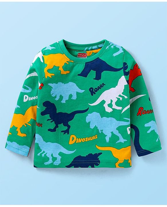 Babyhug Cotton Knit Full Sleeves Night Suit with Dino Print - Green