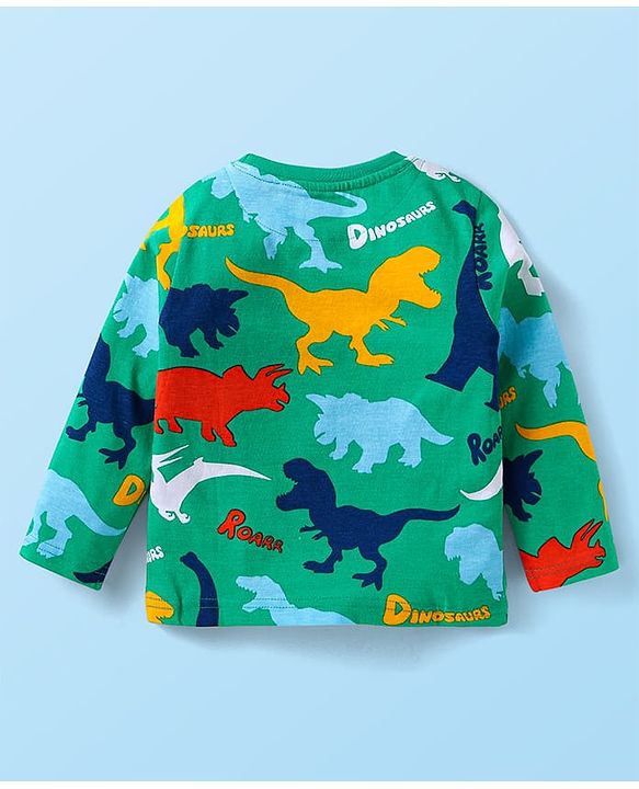 Babyhug Cotton Knit Full Sleeves Night Suit with Dino Print - Green