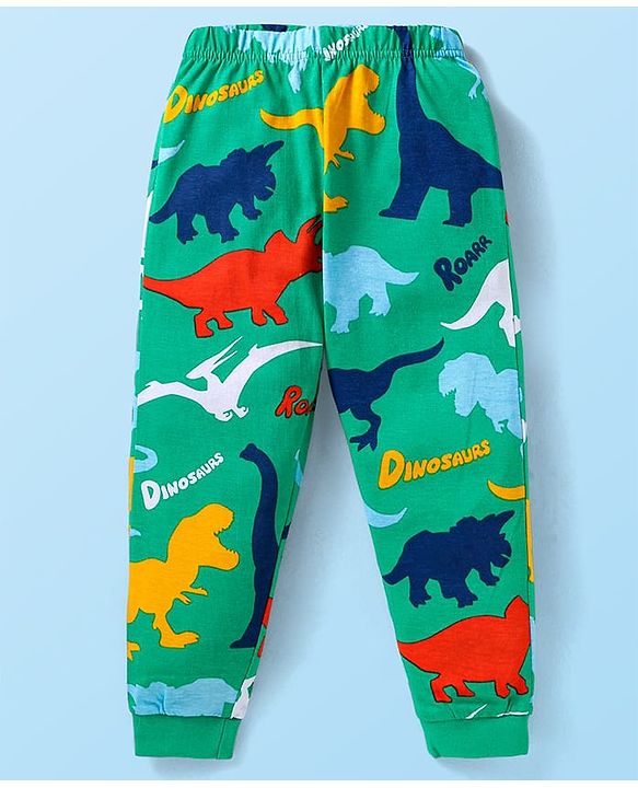 Babyhug Cotton Knit Full Sleeves Night Suit with Dino Print - Green