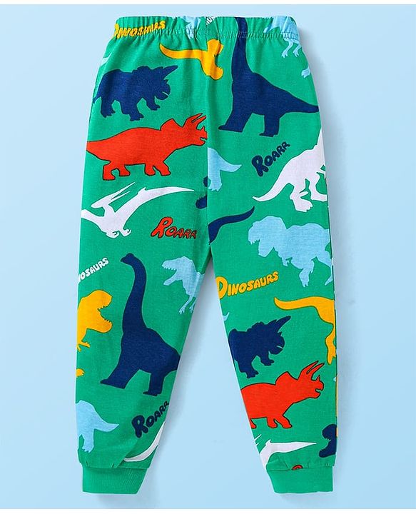 Babyhug Cotton Knit Full Sleeves Night Suit with Dino Print - Green