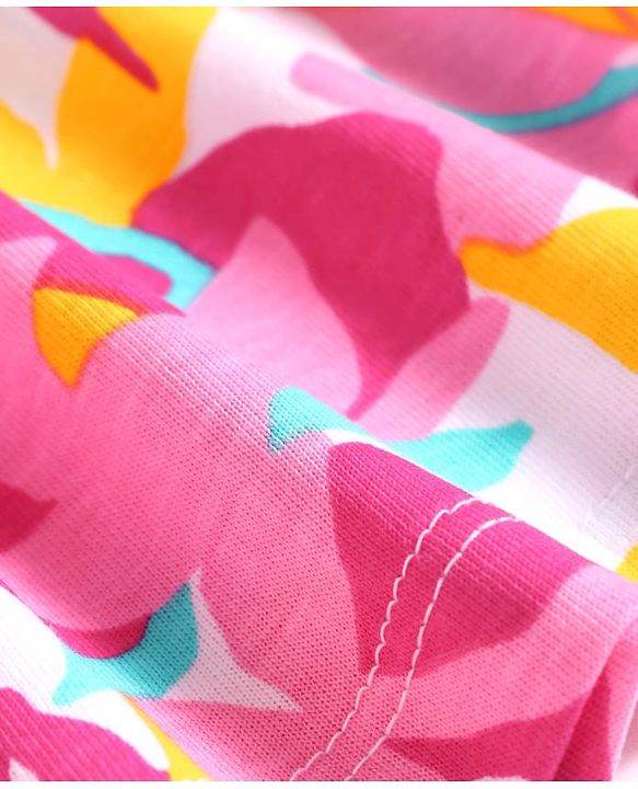 Pine Kids Cotton Knit Half Puffed Sleeves Printed Top - Pink