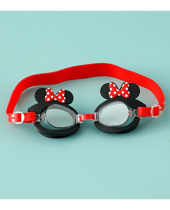 Babyhug Disney Swimming Goggles With Minnie Mouse Applique - Black & Red