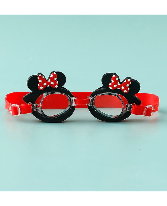 Babyhug Disney Swimming Goggles With Minnie Mouse Applique - Black & Red
