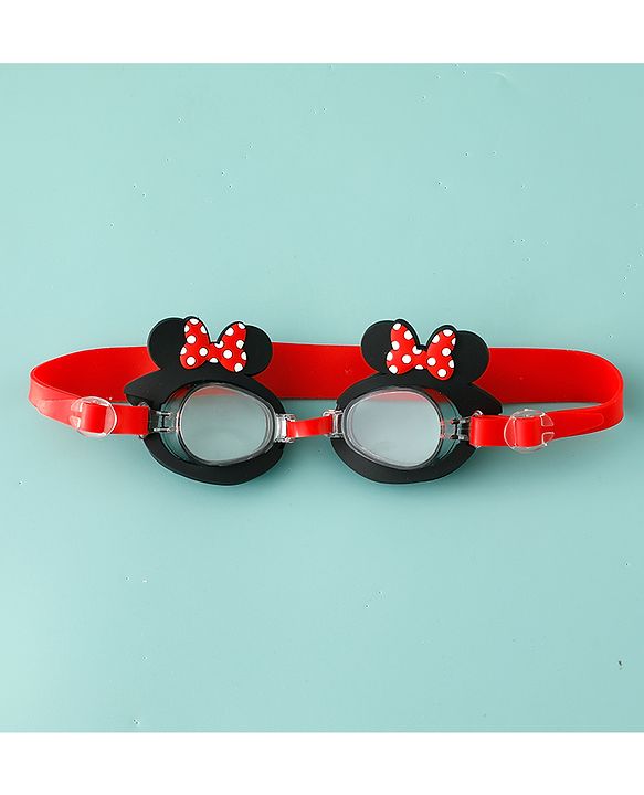 Babyhug Disney Swimming Goggles With Minnie Mouse Applique - Black & Red
