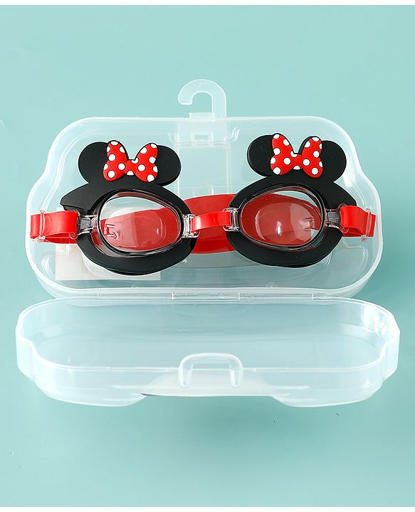 Babyhug Disney Swimming Goggles With Minnie Mouse Applique - Black & Red