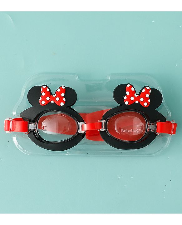 Babyhug Disney Swimming Goggles With Minnie Mouse Applique - Black & Red